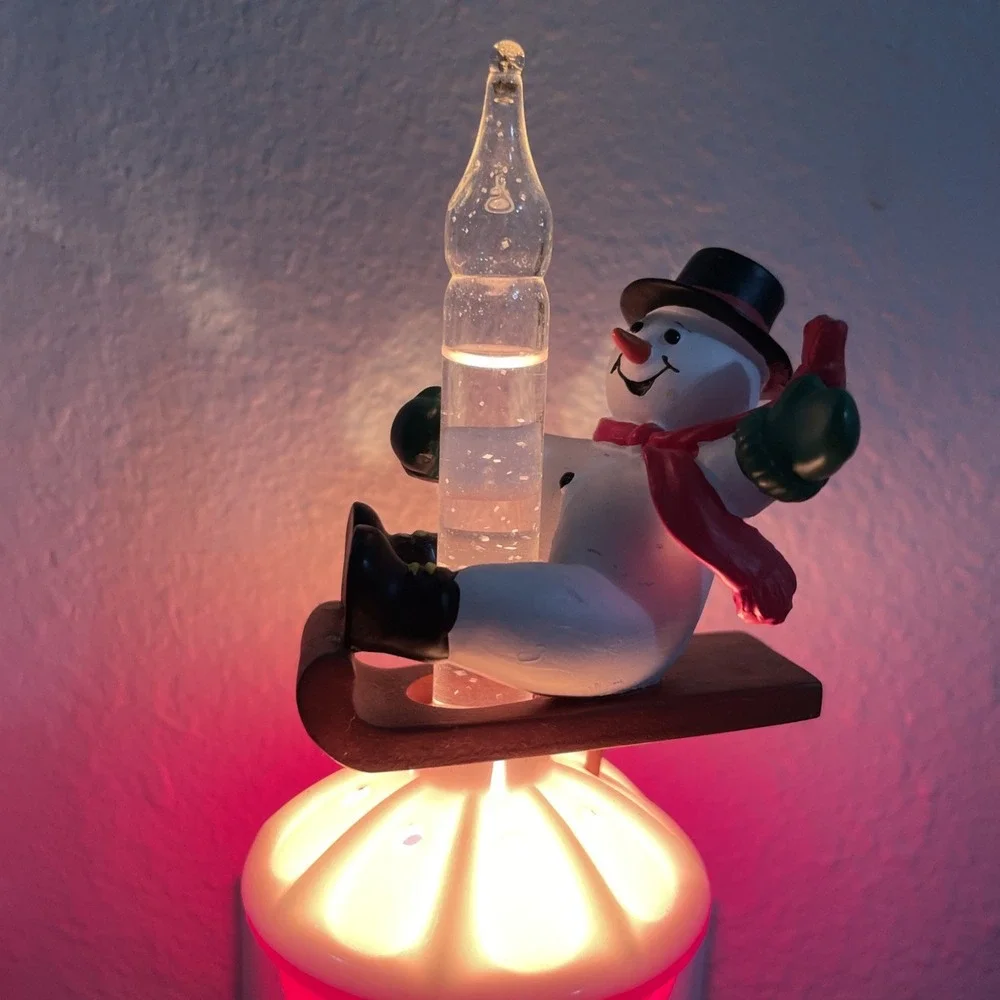 Qty 2 Roman Inc Vintage Holiday‎ Night Lights Tested Works Great-Snowman & Santa